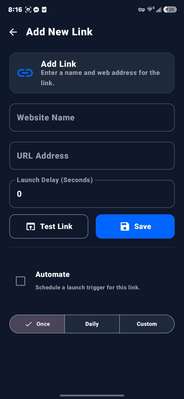 LinkLauncher scheduling screen